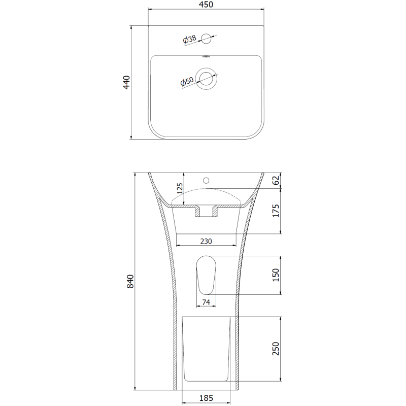 Mexen Nel lavoar independent 45 x 44 cm, negru mat - 26134570