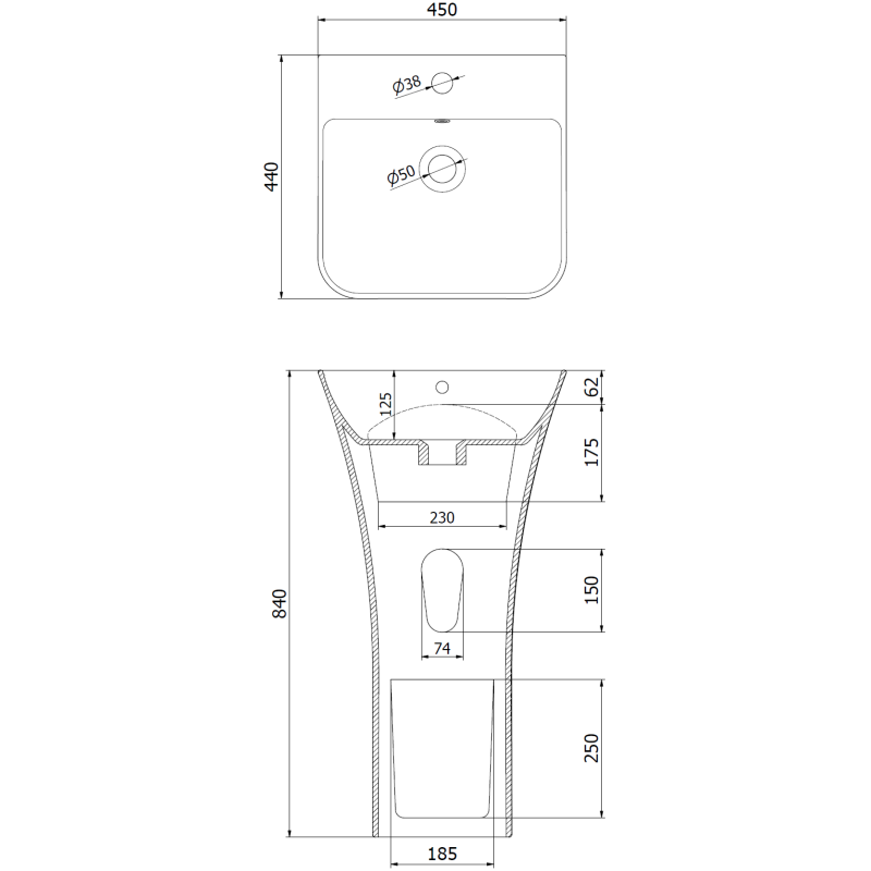 Mexen Nel szabadon álló mosdó 45 x 44 cm, fekete matt - 26134570