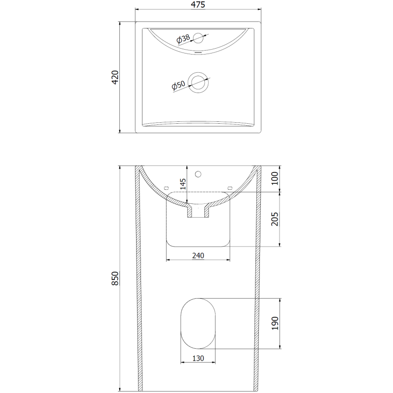 Mexen Oda szabadon álló mosdó 47 x 42 cm, matt fekete - 26124770
