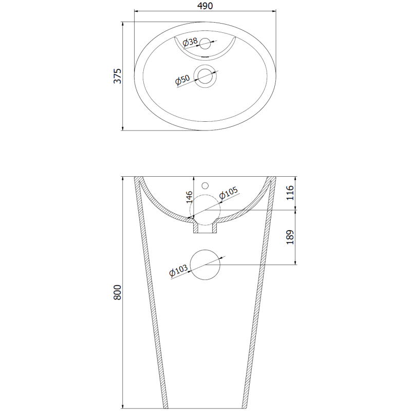 Mexen Orkla szabadon álló mosdó 49 x 37 cm, fehér - 26065000