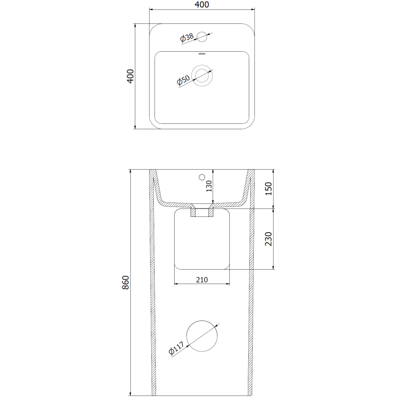 Mexen Otra szabadon álló mosdókagyló 40 x 40 cm, fehér - 26034000