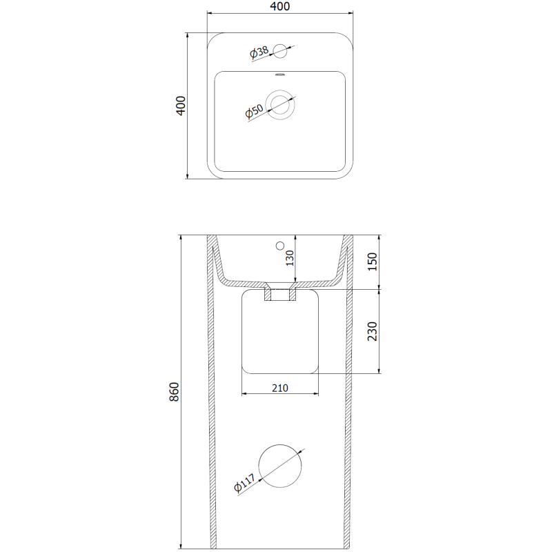 Mexen Otra lavoar independent 40 x 40 cm, negru mat - 26034070