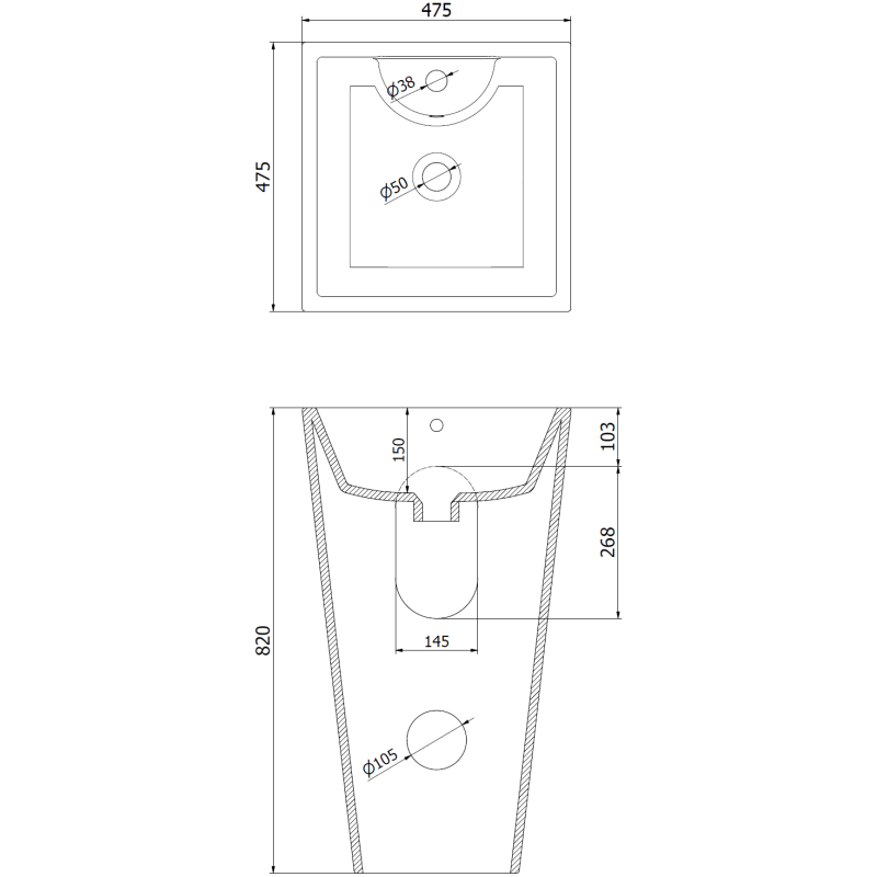 Mexen Pia szabadon álló mosdó 47 x 47 cm, fehér - 26104700