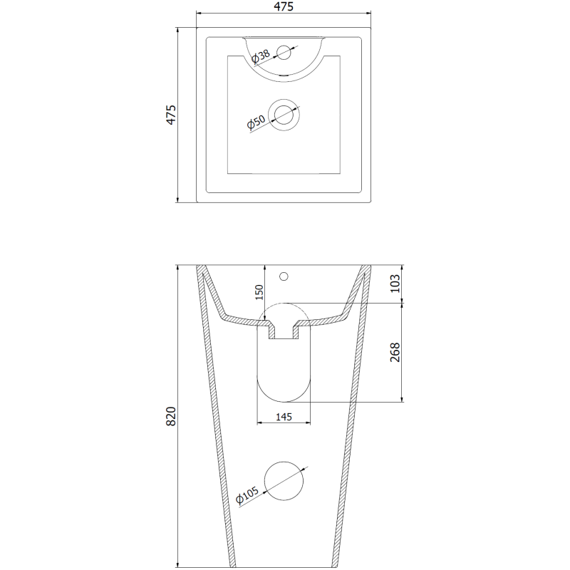 Mexen Pia 47 x 47 cm-es szabadon álló mosdó, fekete matt - 26104770