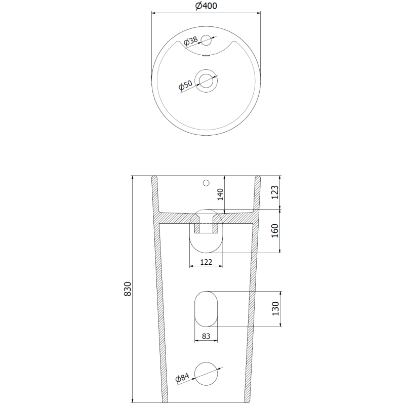Mexen Rena szabadon álló mosdókagyló 40 x 40 cm, matt fekete - 26014070
