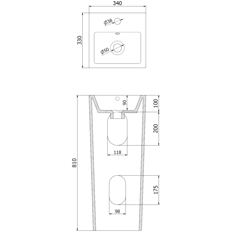 Mexen Sira szabadon álló mosdókagyló 34 x 33 cm, fekete matt - 26023370