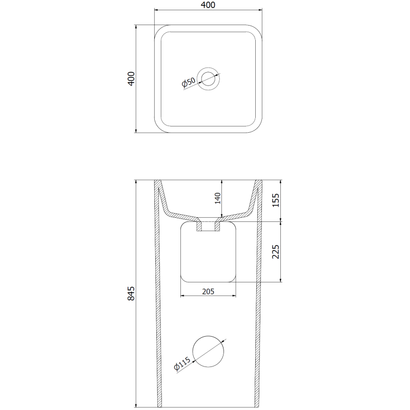 Mexen Tana 40 x 40 cm-es szabadon álló mosdókagyló, fehér - 26044000