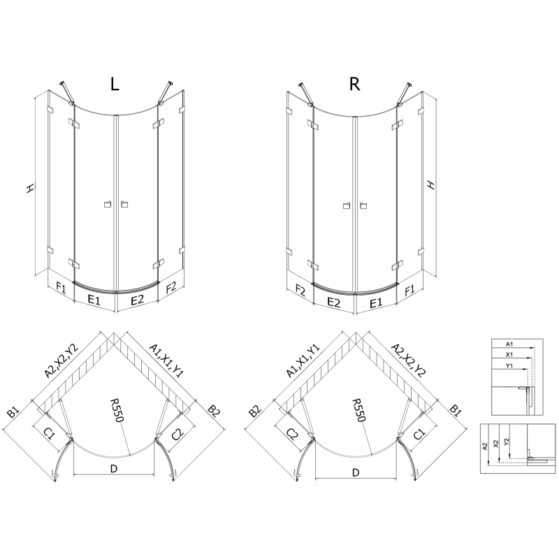 Mexen Lunar cabină de duș semicirculară cu ușă batantă stânga 90 x 80 cm, transparent, nichel periat - 833-090L-080P-97-00