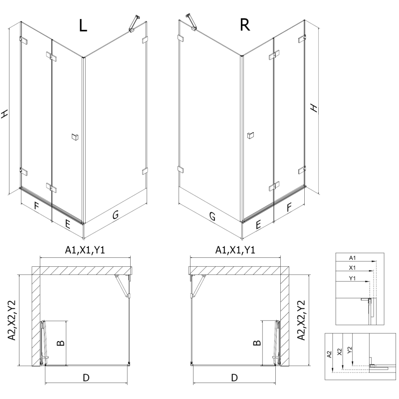 Mexen Lunar-F cabină de duș pliabilă stânga 90 x 90 cm, transparent, auriu periat - 836-090-090-55-00-L