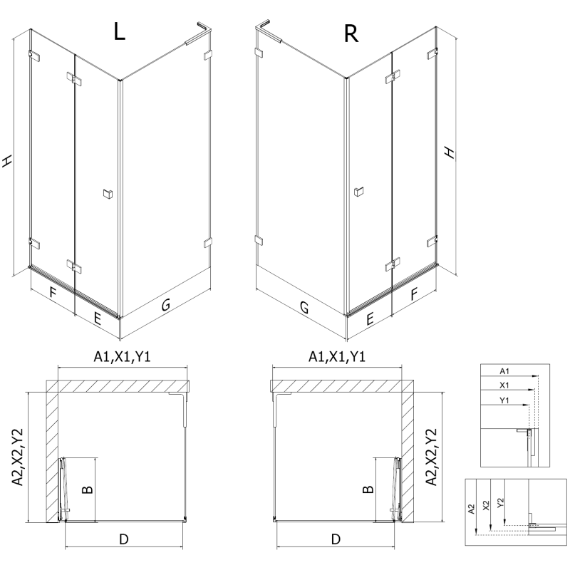 Mexen Lunar-F L cabină de duș pliabilă stânga 95 x 90 cm, transparent, metal armat - 836L-095-090-95-00-L