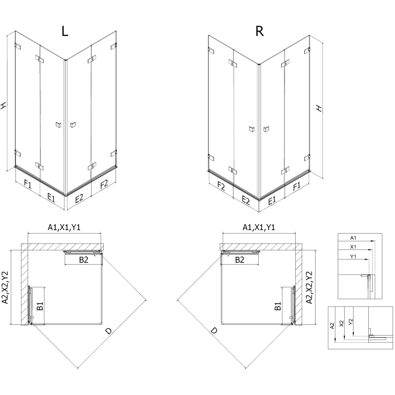 Mexen Lunar-F Duo cabină de duș pliabilă 90 x 90 cm, transparent, nichel periat - 836-090L-090P-97-00