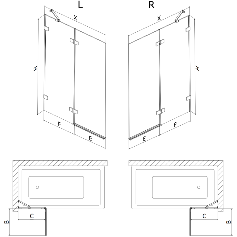 Mexen Lunar paravan de duș cu 2 canaturi stânga 90 x 150 cm, transparent, auriu - 897-090-100-50-00-L