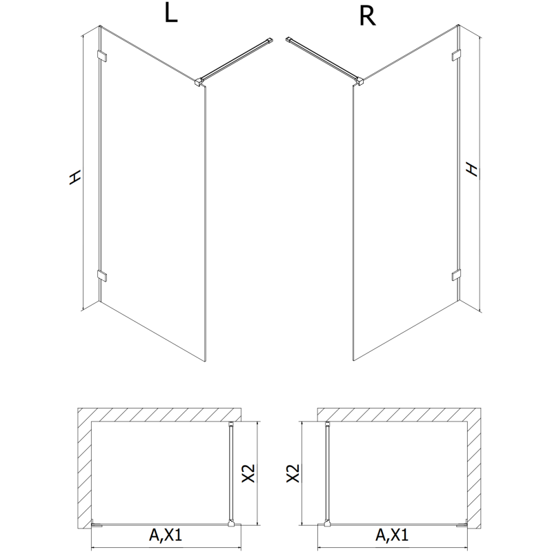 Mexen Lunar perete de duș Walk-in stânga 110 x 200 cm, transparent 8 mm, auriu periat - 830-110-000-55-00-L