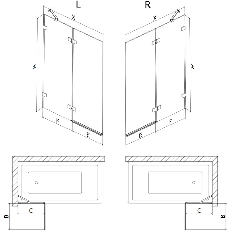 Mexen Lunar paravan de cadă cu 2 uși, dreapta 140 x 150 cm, transparent, crom - 897-140-100-01-00-P