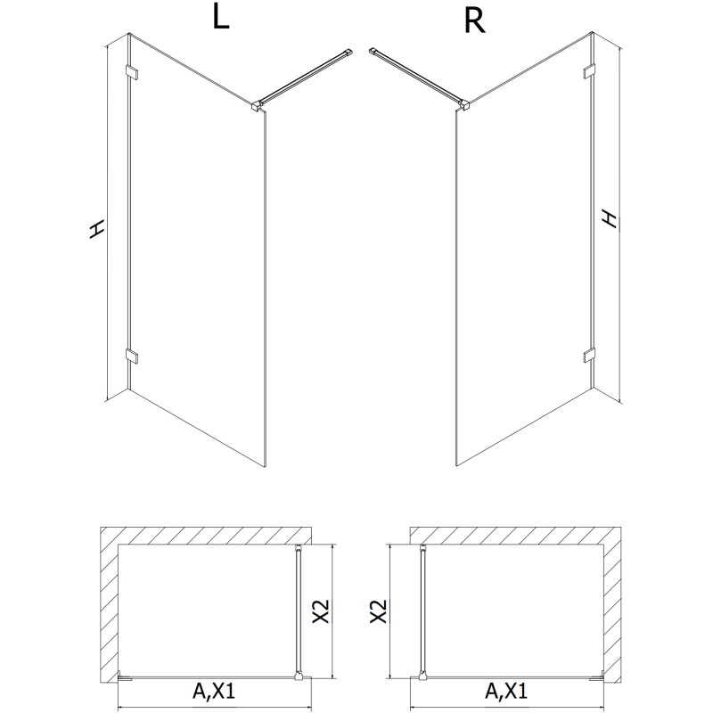 Mexen Lunar Walk-in zuhanyfal bal 130 x 200 cm, átlátszó 8 mm, rózsaszín arany - 830-130-000-60-00-L