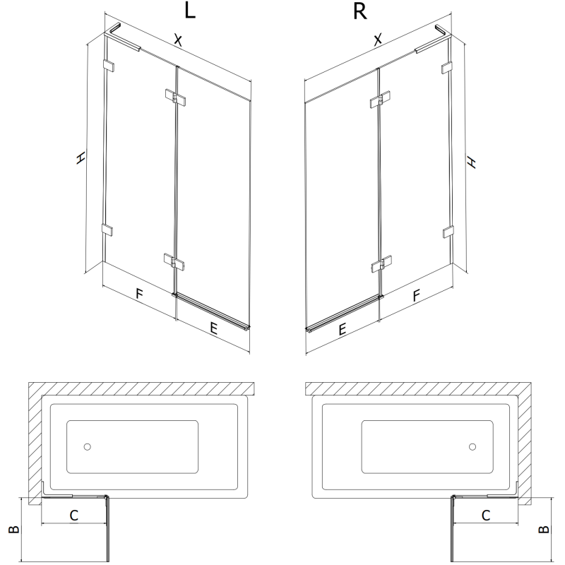 Mexen Lunar L paravan de cadă cu 2 panouri, stânga 90 x 150 cm, transparent, alb - 897L-090-100-20-00-L