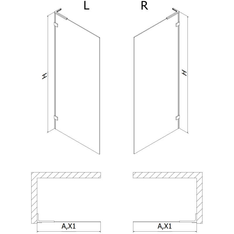 Mexen Lunar L zuhanyfal Walk-in bal 50 x 200 cm, átlátszó 8 mm, arany - 830L-050-000-50-00-L