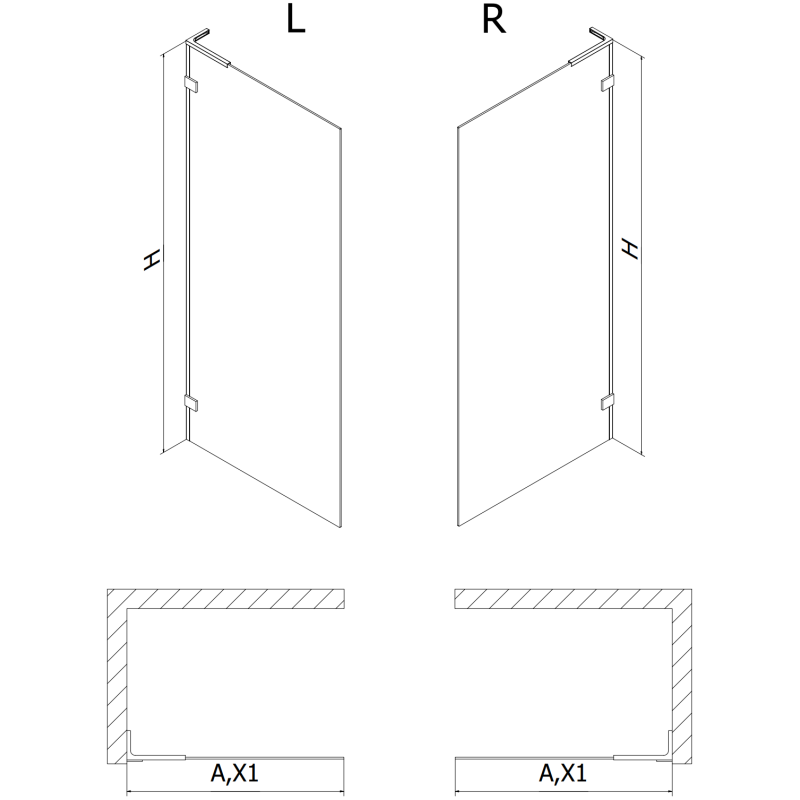 Mexen Lunar L zuhanyfal Walk-in bal 70 x 200 cm, átlátszó 8 mm, fekete - 830L-070-000-70-00-L