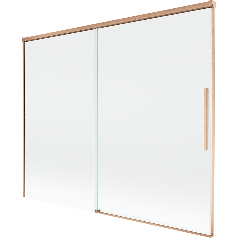 Mexen Rox 2 szárnyas eltolható fürdőszobai paraván 190 x 150 cm, átlátszó, kefe réz - 8C9-190-001-65-00