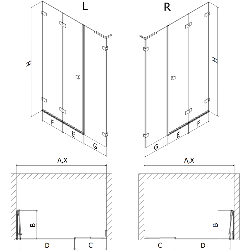 Mexen Lunar-F L uși de duș pliante stânga 110 cm, transparente, aurii periat - 836SL-110-050-55-00-L