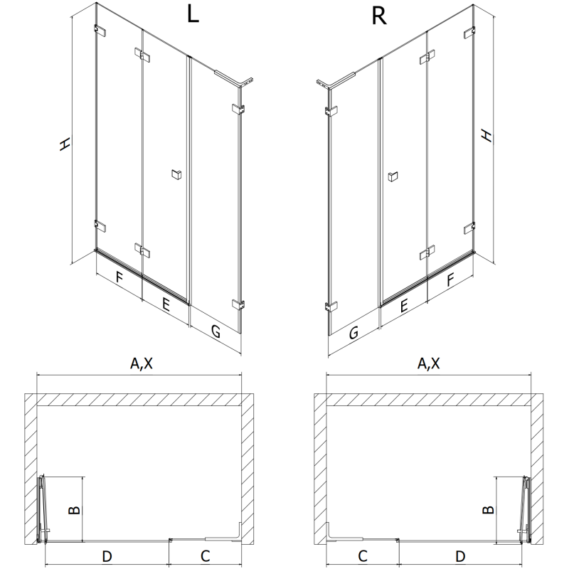 Mexen Lunar-F L uși de duș pliabile dreapta 115 cm, transparente, gri armat periat - 836SL-115-050-66-00-P