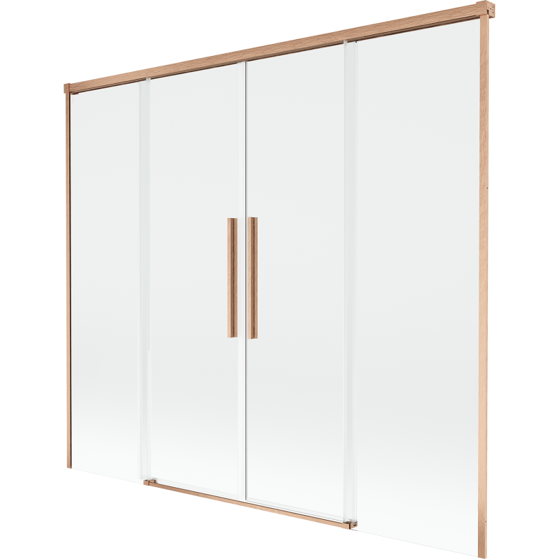 Mexen Rox 2-szárnyú tolóajtós fürdőkád paraván, 170 x 150 cm, átlátszó, kefe hatású réz - 8C9-170-002-65-00