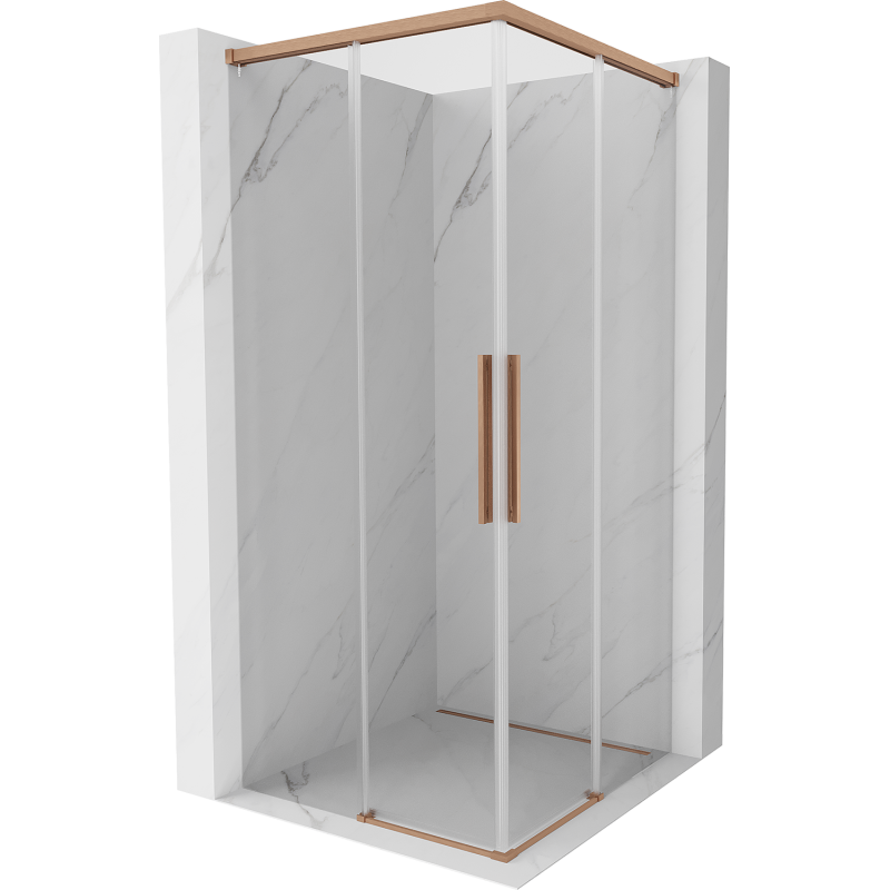 Mexen Rox Duo tolóajtós zuhanykabin 95 x 95 cm, áttetsző, kefélt réz - 8C2D-095-095-65-00