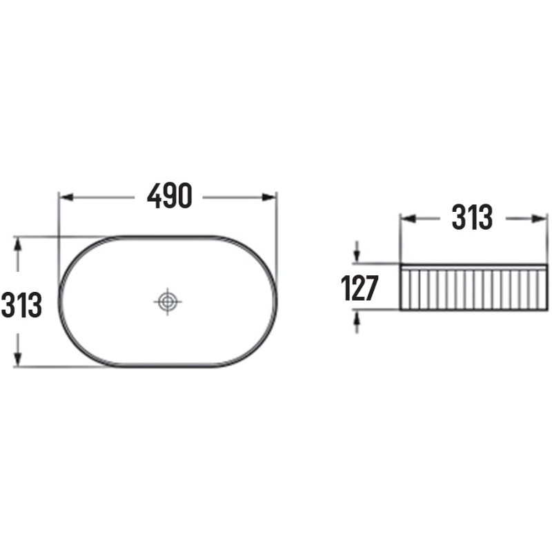 Mexen Grovo mosdókagyló pult feletti bordázott 49 x 31 cm, fekete matt - 22304985