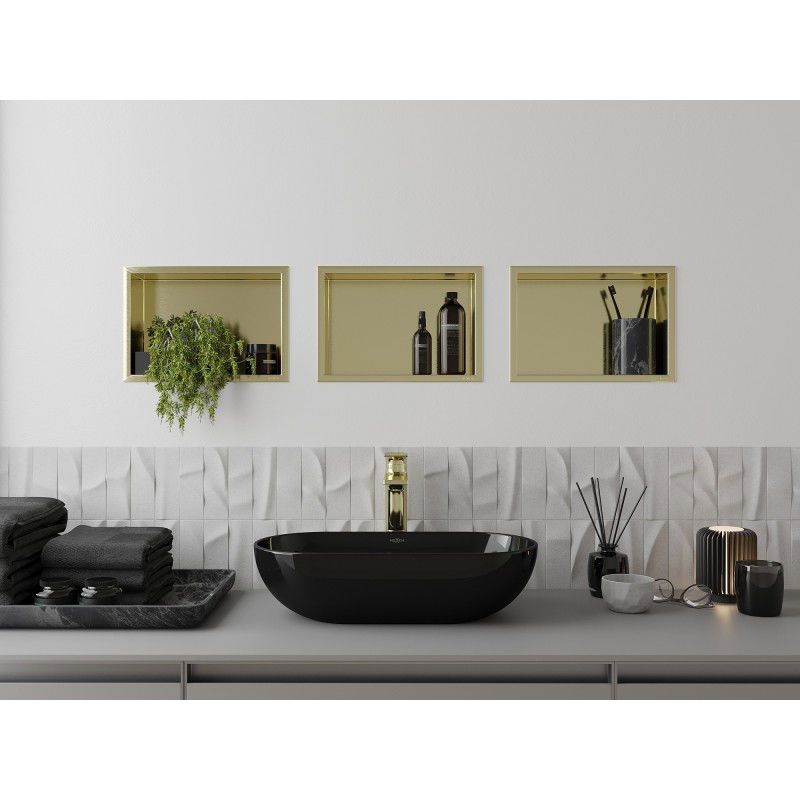 Mexen X-Wall-R beépíthető polc peremmel, 30 x 20 cm, arany szálcsiszolt - 1950302010