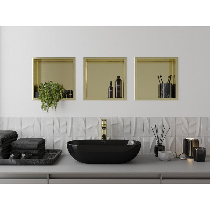 Mexen X-Wall-R nyílásos polc peremmel 30 x 30 cm, arany kefélt - 1950303010