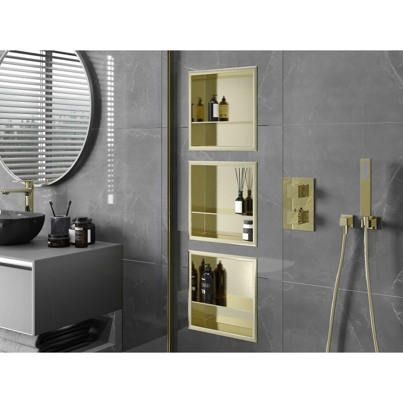 Mexen X-Wall-R raft încastrat cu flanșă și raft 30 x 30 cm, auriu periat - 1950303010S