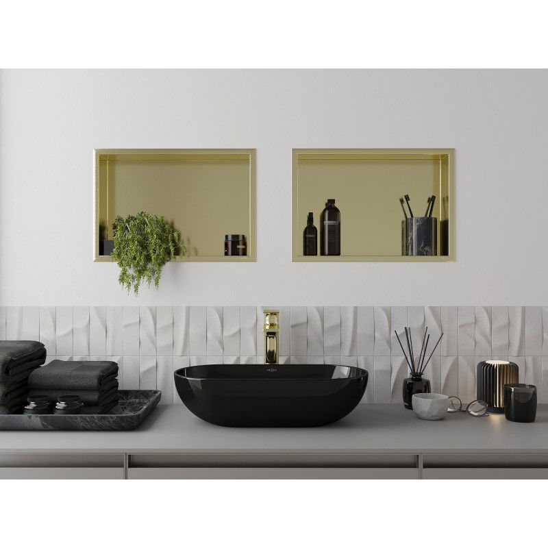 Mexen X-Wall-R raft cu nișă și guler 45 x 30 cm, auriu periat - 1950453010