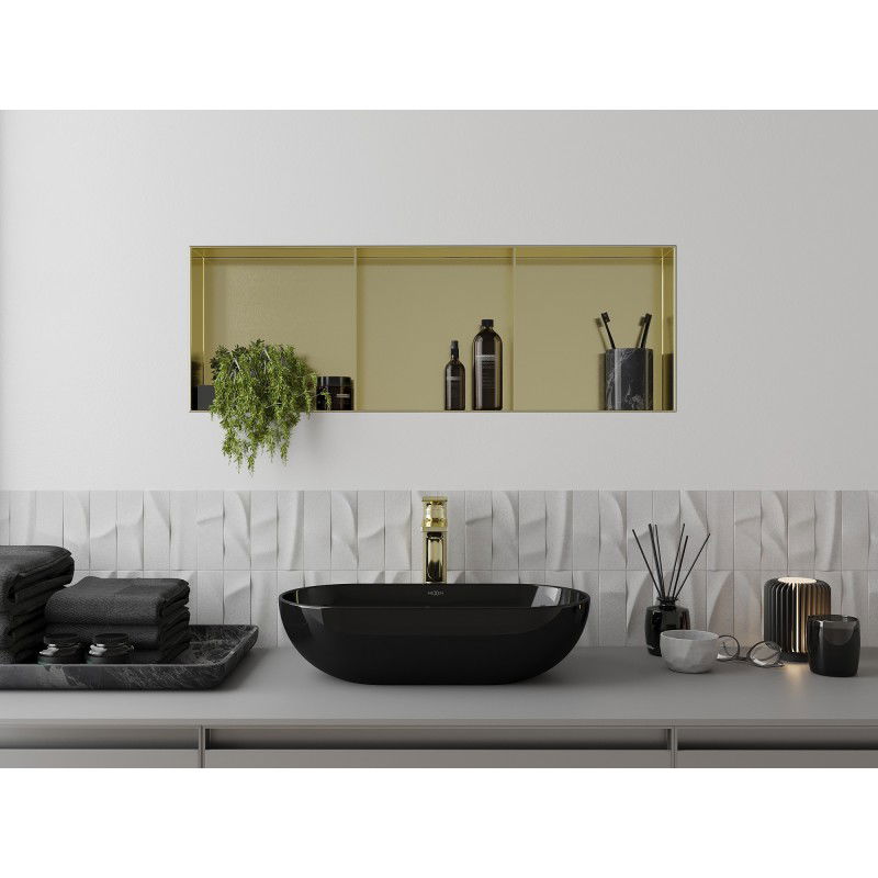 Mexen X-Wall-NR raft în nișă fără flanșă cu raft 90 x 30 cm, auriu periat - 1951903010S