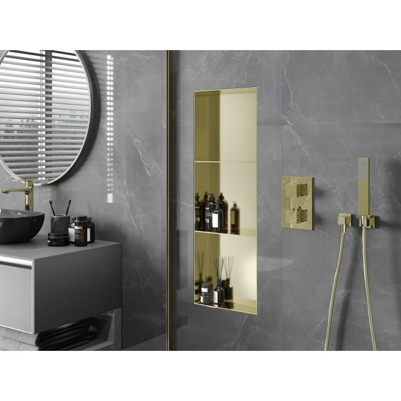 Mexen X-Wall-NR raft în nișă fără flanșă cu raft 90 x 30 cm, auriu periat - 1951903010S