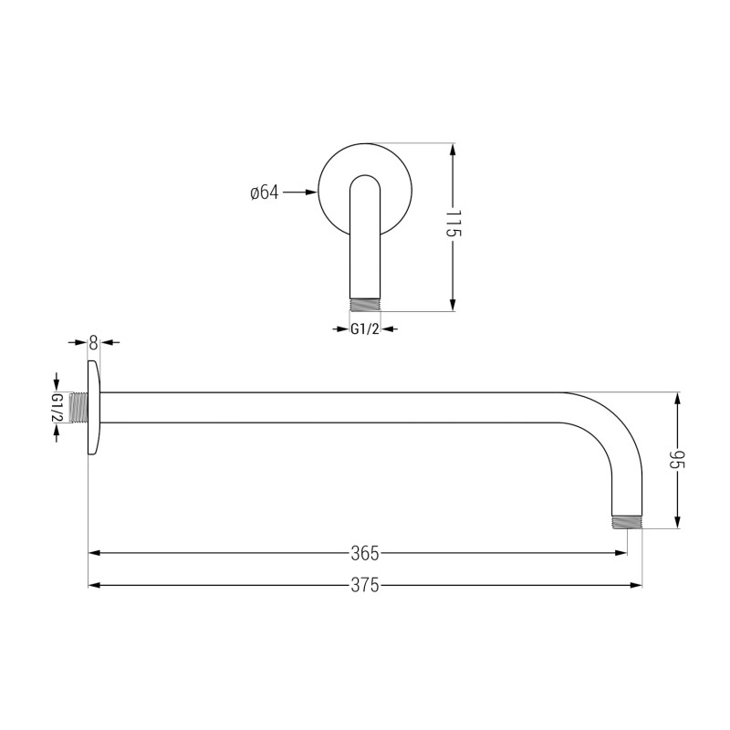 Mexen braț de duș de perete 40 cm, gri armat periat - 79211-66