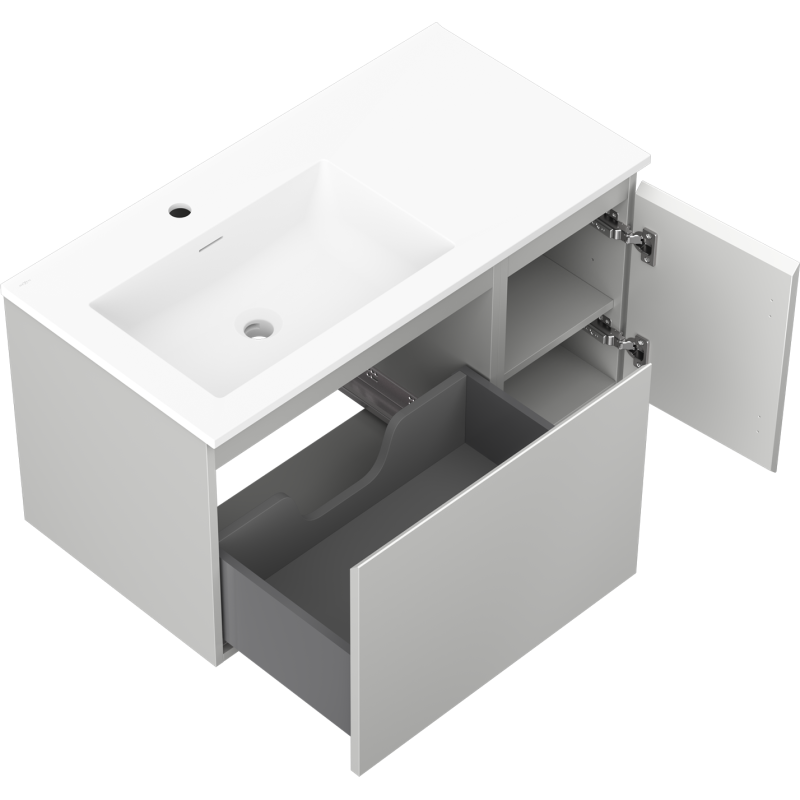 Mexen Orio dulap baie 90 cm cu lavoar Otis stânga, 1S, 1D, gri mat/alb mat - 91A13-09047-3-BBFF62-W18L01