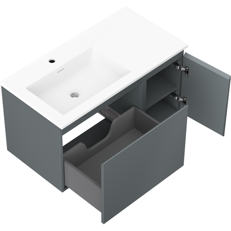 Mexen Orio 90 cm-es fürdőszobai szekrény Otis bal oldali mosdóval, 1S, 1D, grafit matt/fehér matt - 91A13-09047-3-BBFF66-W18L01
