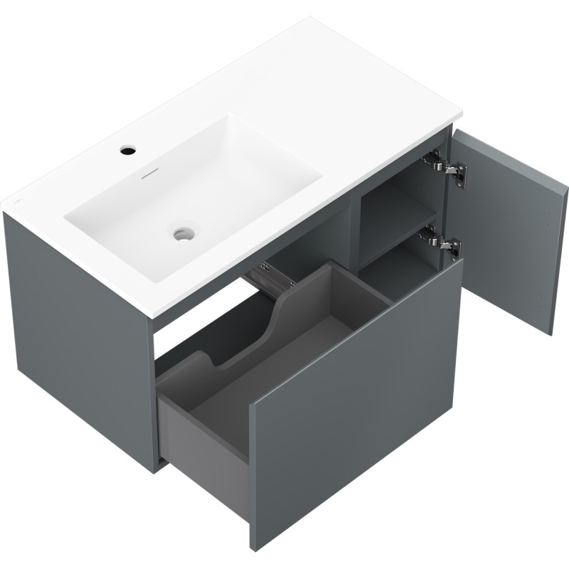 Mexen Orio dulap baie 90 cm cu lavoar Otis stânga, 1S, 1D, grafit mat/alb mat - 91A13-09047-3-BBFF66-W18L01