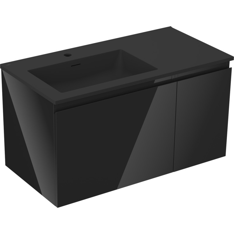 Mexen Orio dulap baie 90 cm cu lavoar Otis stânga, 1S, 1D, negru lucios/negru mat - 91A13-09047-3-BBFF70-W18L71