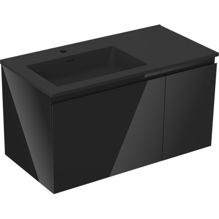 Mexen Orio dulap baie 90 cm cu lavoar Otis stânga, 1S, 1D, negru lucios/negru mat - 91A13-09047-3-BBFF70-W18L71