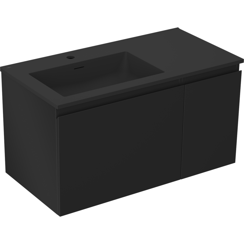 Mexen Orio 90 cm-es fürdőszobaszekrény Otis bal oldali mosdóval, 1S, 1D, fekete matt - 91A13-09047-3-BBFF71-W18L71