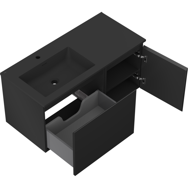 Mexen Orio dulap de baie 100 cm cu chiuvetă Otis stânga, 1S, 1D, negru mat - 91A13-10047-3-BBFF71-W18L71