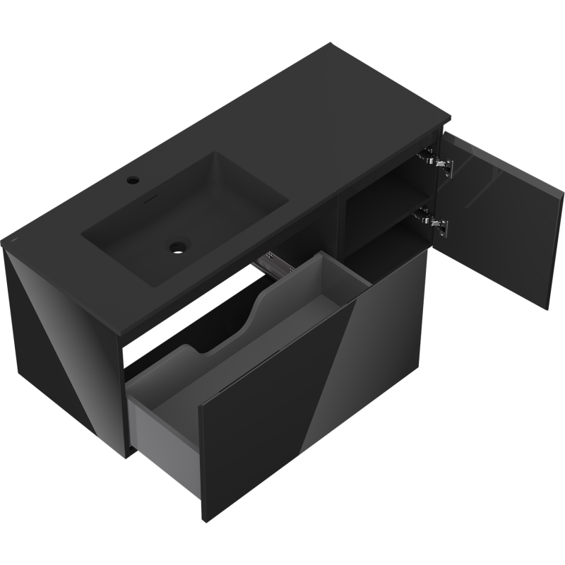 Mexen Orio dulap baie 120 cm cu lavoar Otis stânga, 1S, 1D, negru lucios/negru mat - 91A13-12047-3-BBFF70-W18L71