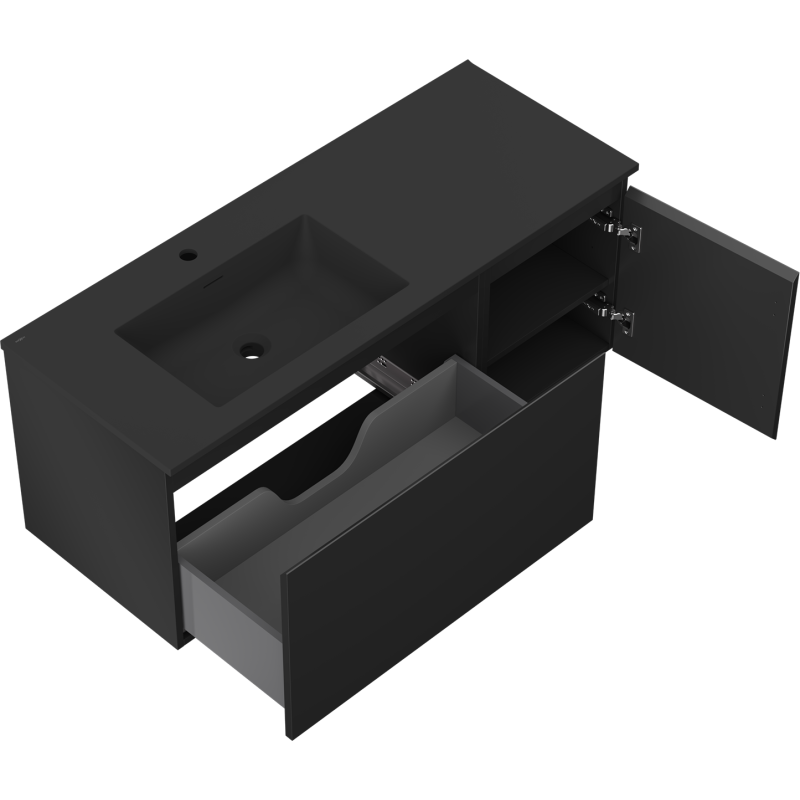 Mexen Orio fürdőszobaszekrény 120 cm Otis bal oldali mosdóval, 1S, 1D, fekete matt - 91A13-12047-3-BBFF71-W18L71