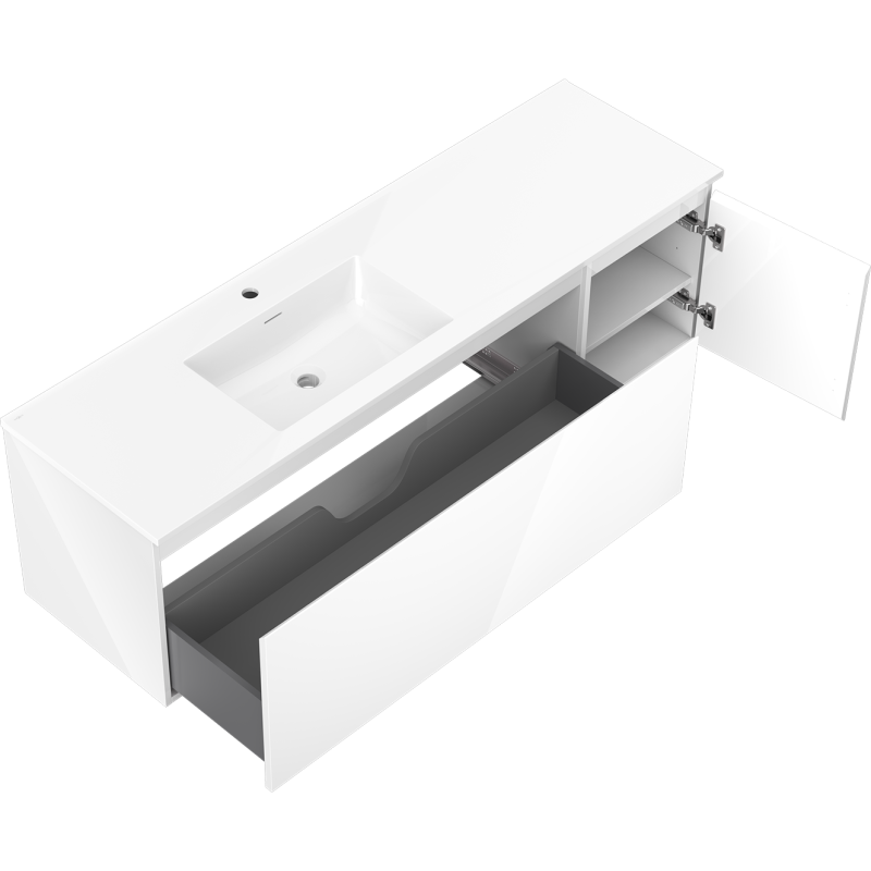 Mexen Orio dulap baie 160 cm cu lavoar Otis stânga, 1S, 1D, alb lucios - 91A13-16047-3-BBFF00-W18L00