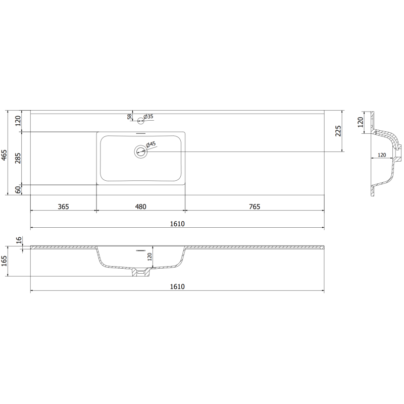 Mexen Orio 160 cm-es fürdőszobai szekrény Otis balkézmosóval, 1S, 1D, fényes fehér - 91A13-16047-3-BBFF00-W18L00