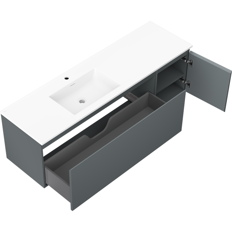 Mexen Orio fürdőszobai szekrény 160 cm balos Otis mosdóval, 1S, 1D, grafit matt/fehér matt - 91A13-16047-3-BBFF66-W18L01