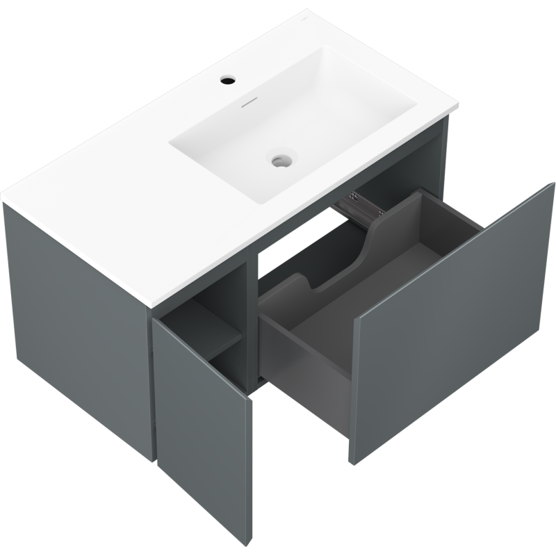 Mexen Orio 90 cm-es fürdőszobai szekrény mosdókagylóval Otis jobb oldali, 1S, 1D, grafit matt/fehér matt
