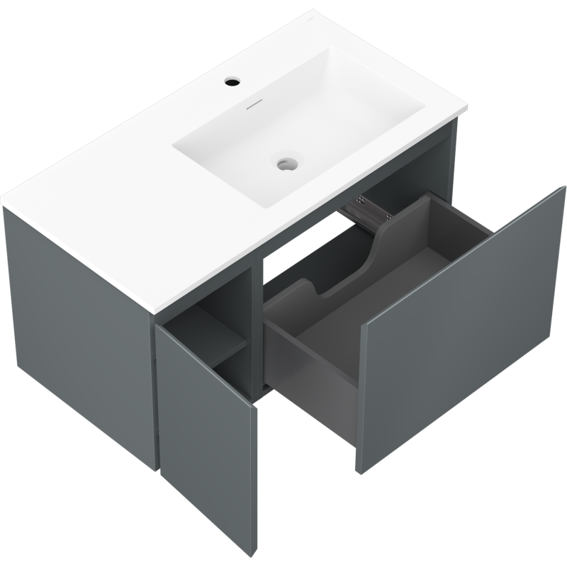 Mexen Orio dulap baie 90 cm cu lavoar Otis dreapta, 1S, 1D, grafit mat/alb mat - 91A13-09047-3-BBFF66-W18P01