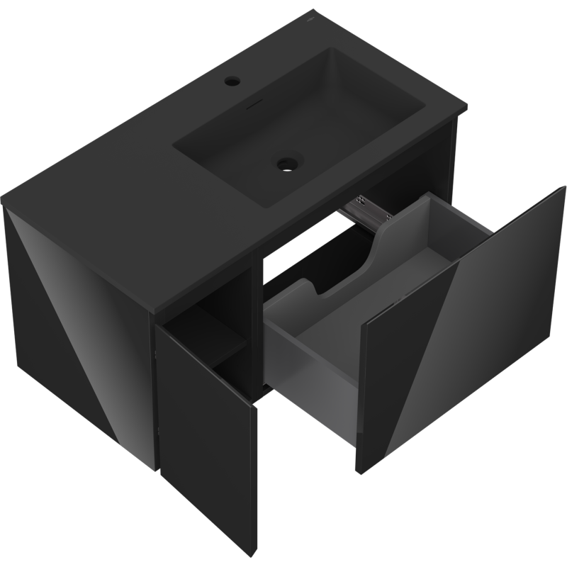 Mexen Orio dulap baie 90 cm cu lavoar Otis dreapta, 1S, 1U, negru lucios/negru mat - 91A13-09047-3-BBFF70-W18P71